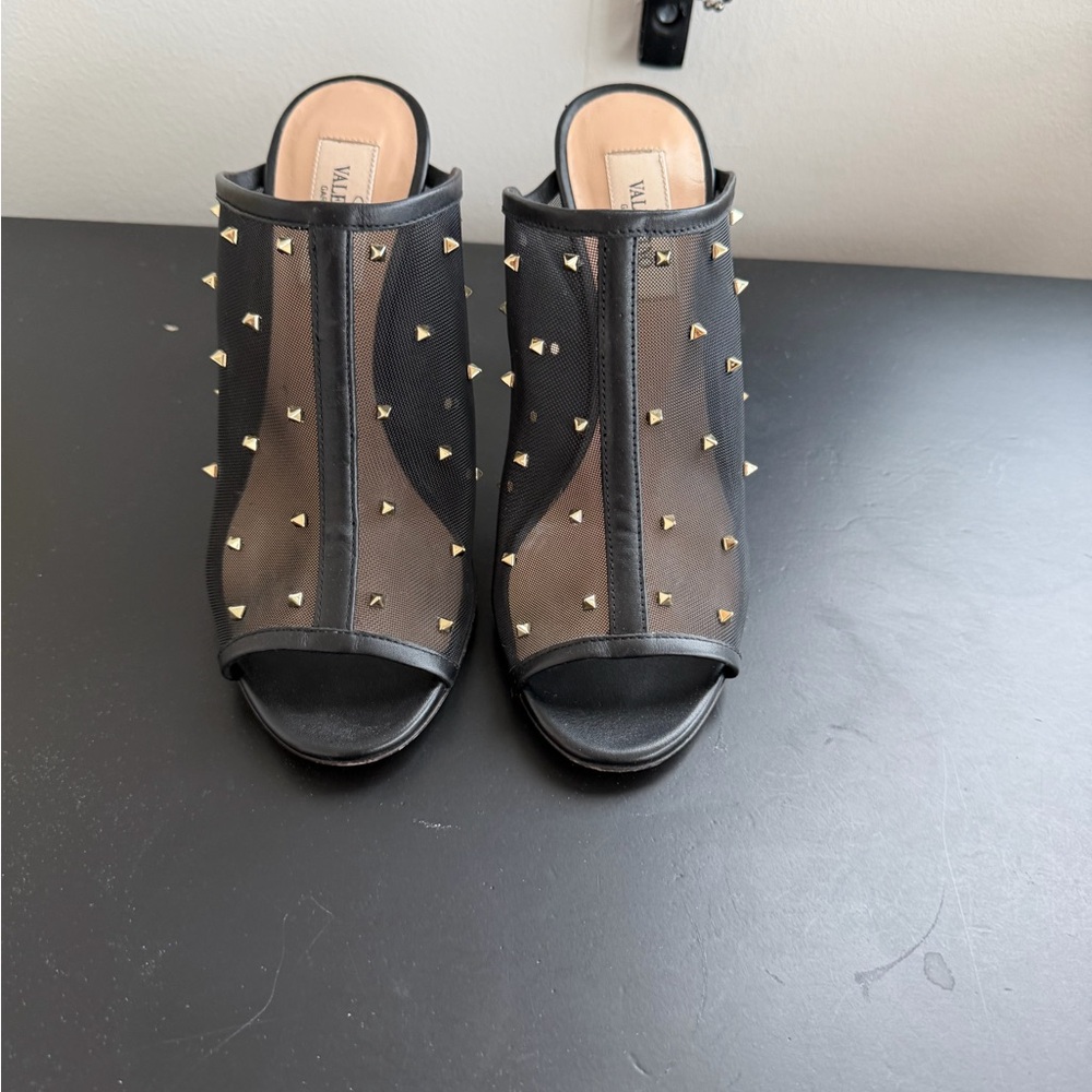 Valentino Black and Gold Studded Mesh Herls